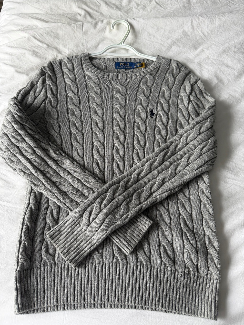 Polo by Ralph Lauren Light Gray Cable Knit Crewneck Sweater